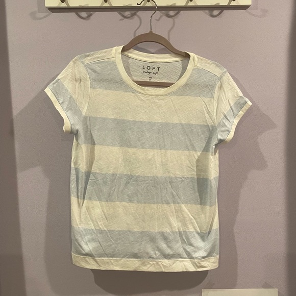 Blue/white striped, short-sleeve, crop top - Picture 1 of 1